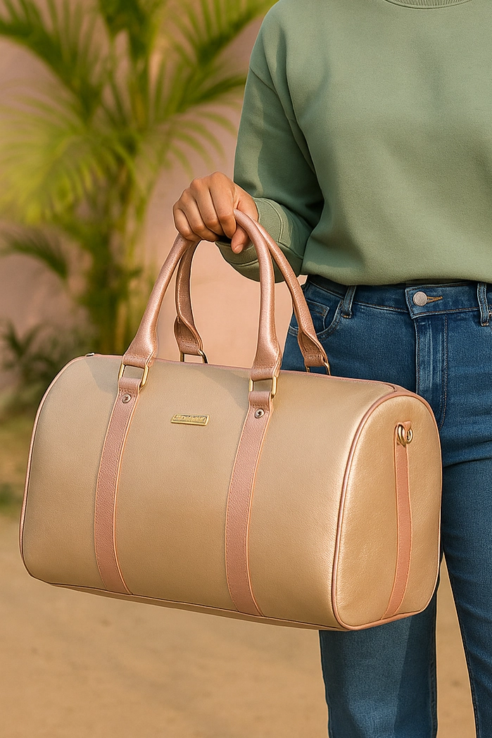 Gold & Pink Cabin Bag With Toiletry Pouch Grab Todays Deal Trending Offer Today