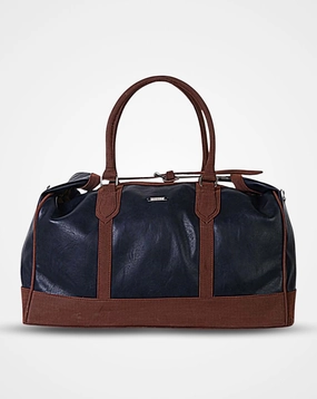 Limited Offer Alert Daily Clearance Deal Top Tie Blue & Brown Leatherette Duffel / Luggage Bag
