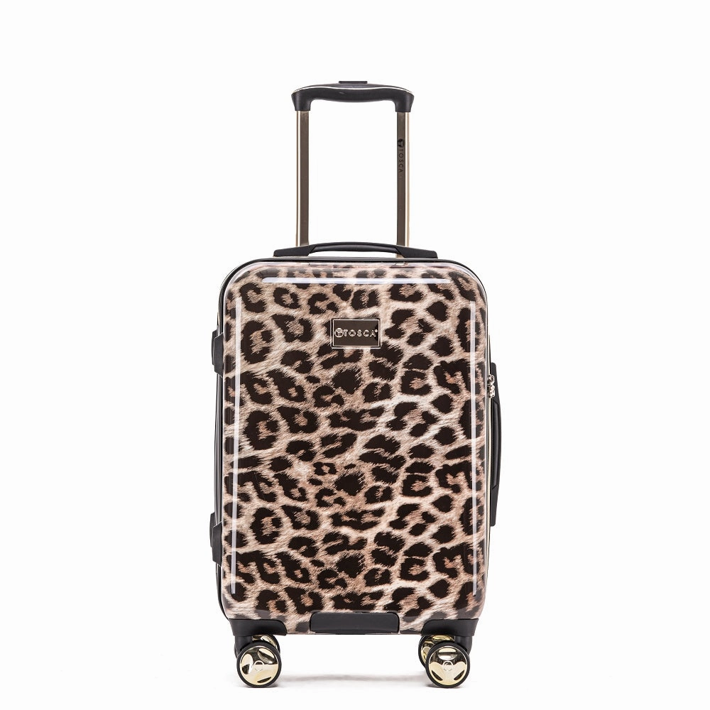 Weekend Flash Offer Tosca - 20In Small 4 Wheel Hard Suitcase - Leopard