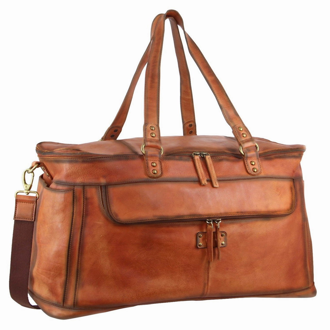 Pierre Cardin - Pc3342 Leather Wide Opening Overnight Bag - Cognac Last Chance Steal