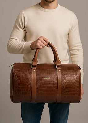 Big Clearance Event Special Price Today Brown Croc Cabin Bag With Toiletry Pouch