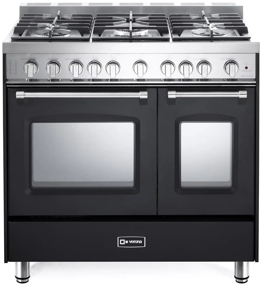 Verona VPFSGG365DE Matte Black 36" Gas Double Oven Range - Prestige Series
