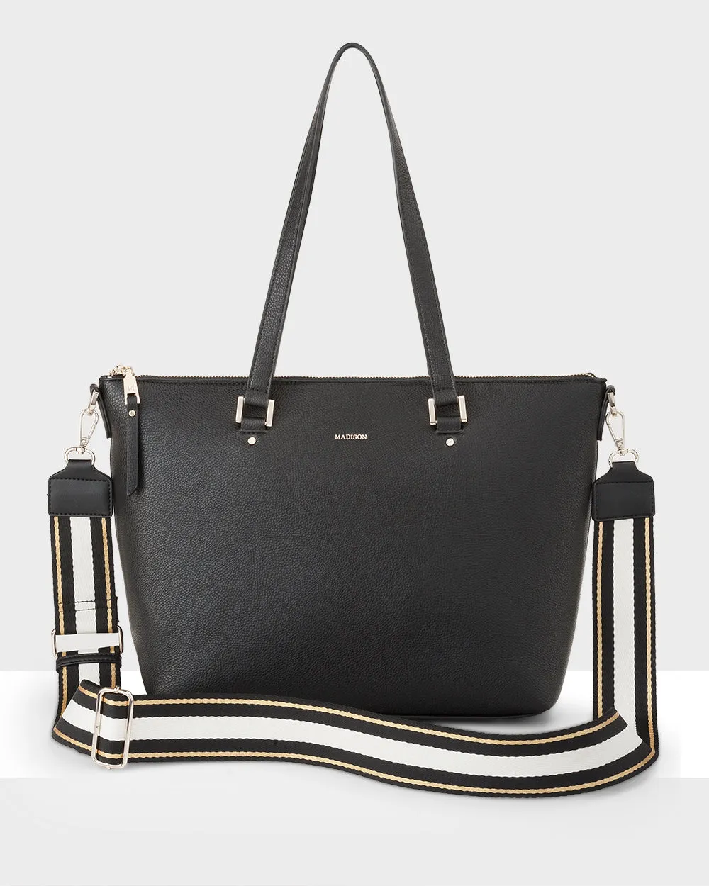 Online Deal Frenzy Grab It Before Gone Vivian Medium Zip Top Tote With Metallic Stripe Strap
