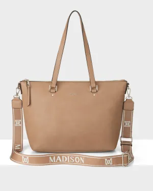 Daily Hot Deal Vivian Medium Zip Top Tote With Monogram Stripe Strap