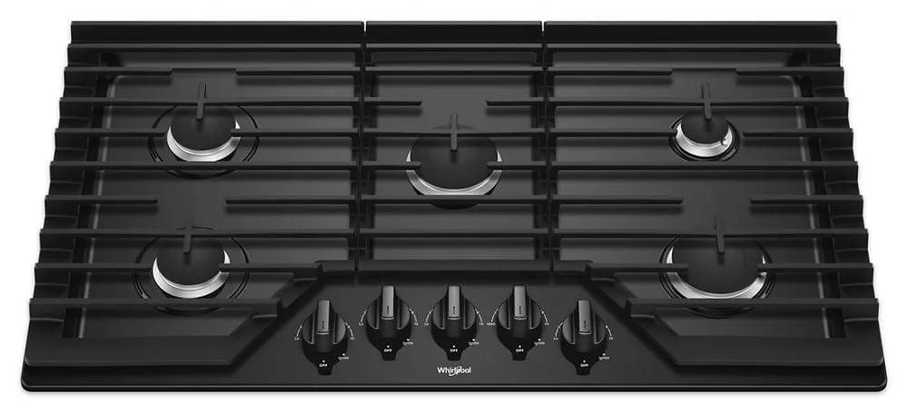 Whirlpool WCG55US6HB 36-Inch Gas Cooktop With Ez-2-Lift Hinged Cast-Iron Grates