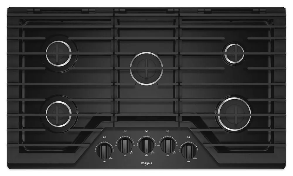 Whirlpool WCG55US6HB 36-Inch Gas Cooktop With Ez-2-Lift Hinged Cast-Iron Grates