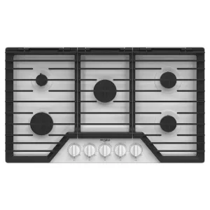 Whirlpool WCGK5036PW 36-Inch Gas Cooktop With Ez-2-Lift&#8482; Hinged Cast-Iron Grates
