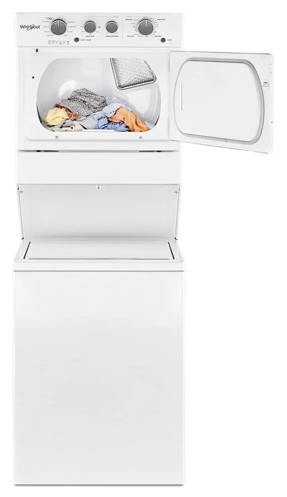Whirlpool WETLV27HW 3.5 Cu.Ft Long Vent Electric Stacked Laundry Center 9 Wash Cycles And Autodry