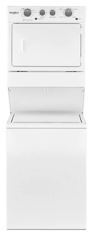 Whirlpool WGTLV27HW 3.5 Cu.Ft Long Vent Gas Stacked Laundry Center 9 Wash Cycles And Wrinkle Shield