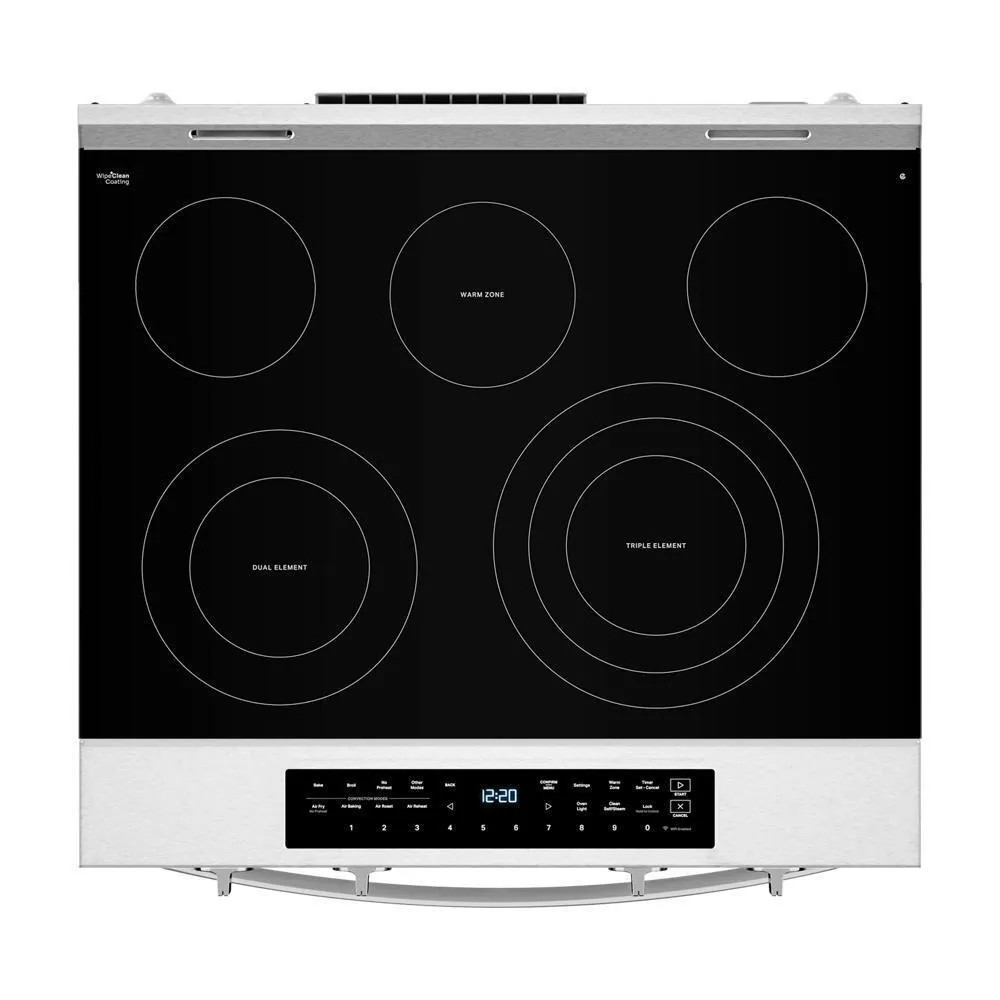Whirlpool WSES7530RZ 30-Inch Smart Slide In Electric Range With Air Cooking Technology, No Preheat Air Fry, Wipeclean&#8482; Coating, Steam/Self Clean And High Speed Preheat