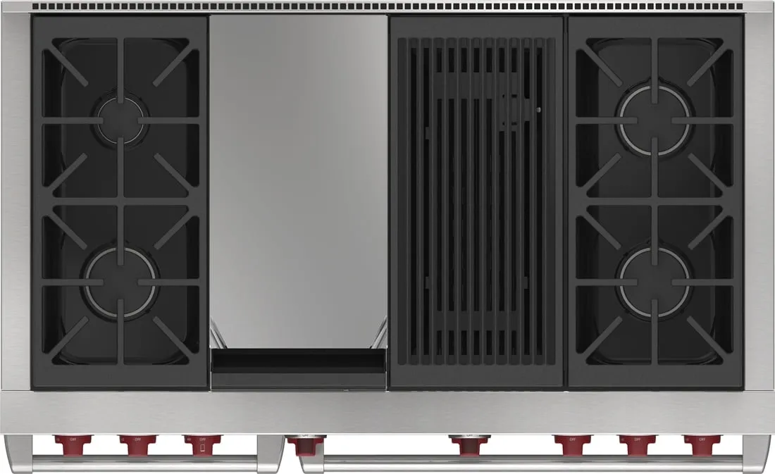 Wolf DF48450CGSP 48" Dual Fuel Range - 4 Burners, Infrared Charbroiler And Infrared Griddle