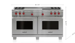 Wolf DF604GFLP 60" Dual Fuel Range - 4 Burners, Infrared Griddle And French Top