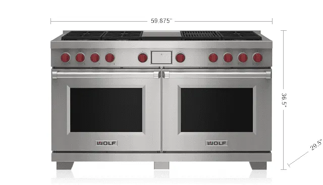 Wolf DF60650CGSP 60" Dual Fuel Range - 6 Burners, Infrared Charbroiler And Infrared Griddle